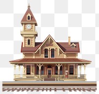 PNG Cartoon of train station architecture building tower