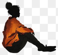 PNG Drawing woman sitting with shadow silhouette art creativity.