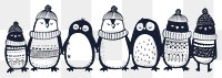 PNG Divider doodle border penguin animal black bird.