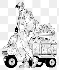 PNG Illustration of a deliveryman sketch cartoon drawing.