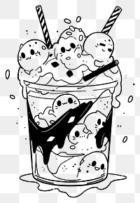 PNG Illustration of a minimal cute boba milk tea sketch dessert cartoon.