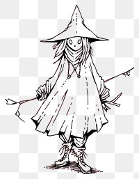 PNG Illustration of a minimal simple witch sketch cartoon drawing.