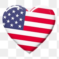 PNG US flag heart-shaped button pin, transparent background