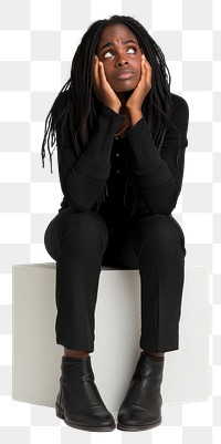 PNG  Unhappy black woman photography sitting portrait.