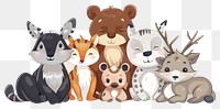 PNG  Cute group of wild animals vector illustrated drawing sketch.