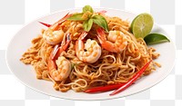 PNG Thai Fried Noodle with Prawns noodle spaghetti plate