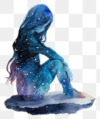 PNG Girl Statue in Watercolor galaxy adult white background.