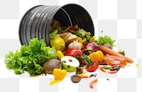 PNG Food waste in a fallen trash can plant white background vegetable.