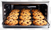 PNG Chocolate chip cookies in the oven appliance food white background.