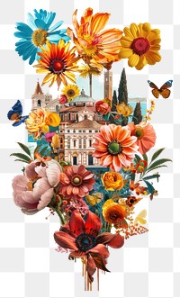 PNG Pattern flower painting collage.