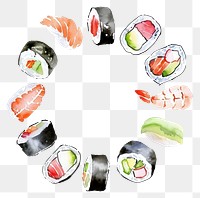 PNG Sushi border watercolor rice food white background.