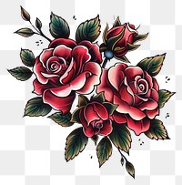 PNG Roses in the style of traditional tattoo graphics pattern blossom.