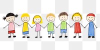PNG Six children holding hand drawing cartoon line.