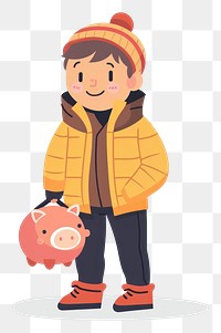 PNG Flat illustration kid holding piggy bank representation investment happiness.