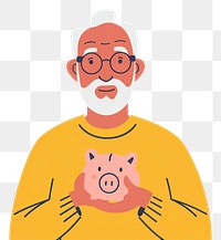 PNG Flat illustration senior man holding piggy bank portrait cartoon adult.