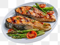 PNG Grilled salmon plate seafood meat.