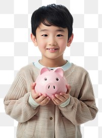 PNG Korean boy holding piggy bank child white background investment.