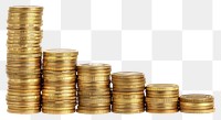 PNG Rising Golden coin stacks money gold white background.
