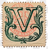 PNG  Stamp with alphabet V pattern paper font.