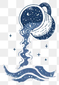 PNG  Risograph printing illustration of Aquarius water creativity astronomy.