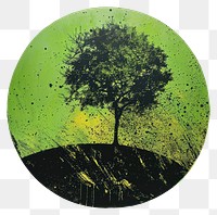 PNG Silkscreen of a green globle with tree growing painting outdoors nature.