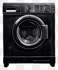 PNG Silkscreen of a washing machine appliance black white background.