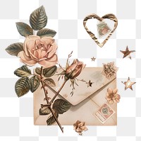 PNG Envelope with a stamp flower rose art