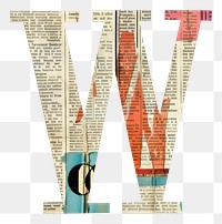 Magazine paper letter W number text art.