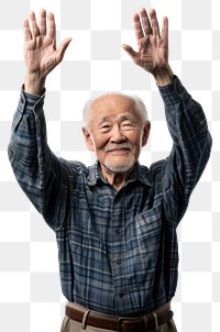 PNG Japanese senior man raising hands portrait adult photo.