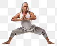 PNG Man practising yoga sports adult white background.