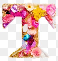 PNG Glitter letter T flower petal white background.