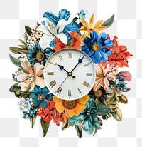 PNG Flower Collage clock Home decor architecture building tower.