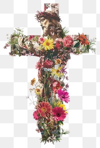 PNG Flower Collage Jesus pattern flower cross.
