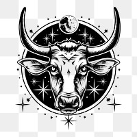PNG Surreal aesthetic Cow head logo livestock longhorn animal.
