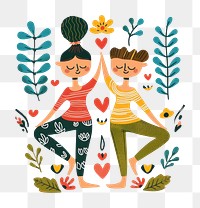 PNG Couples yoga boho naive funky art illustrated graphics.