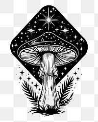 PNG Surreal aesthetic mushroom logo art illustrated drawing.