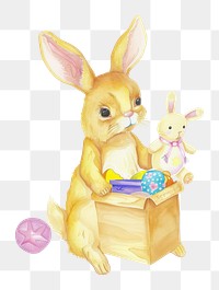 PNG Rabbit holding donation box toy wildlife animal.