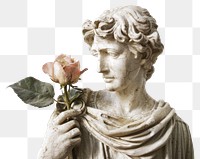 PNG  Greek sculpture holding a rose statue blossom wedding.