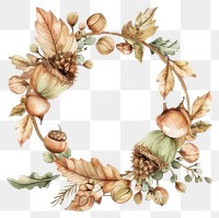 PNG Acorn frame watercolor wreath plant white background