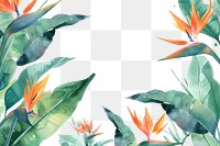 PNG Bird of paradise frame watercolor backgrounds outdoors pattern.