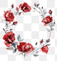 PNG Red rose frame watercolor pattern flower wreath.