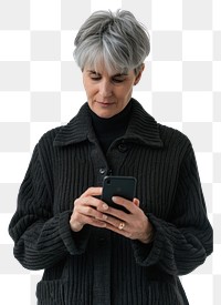 PNG Adult playing smartphone portrait sweater photo