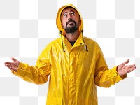 PNG Man wearing raincoat adult gesturing portrait.