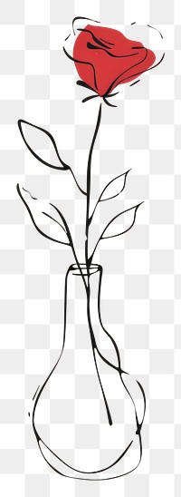 PNG Rose flower vase sketch plant line.