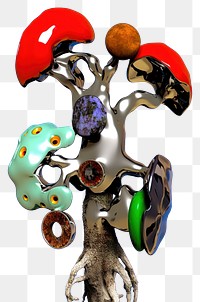 PNG  A sculpture biology abstract from made of different types of texture electronics hardware mushroom.