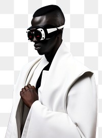 PNG  Fashion photography representing of futuristic cybernatic man accessories sunglasses