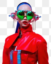 PNG  Fashion photography representing of futuristic cybernatic face accessories sunglasses.