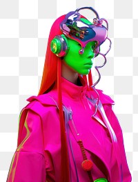 PNG  Fashion photography representing of futuristic cybernatic performer female person.