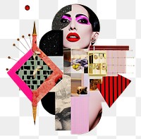 PNG  Symbolic mixed collage graphic element representing of drag queen symbol female person.