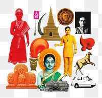 PNG Pop india traditional art collage represent of india culture advertisement worship female.